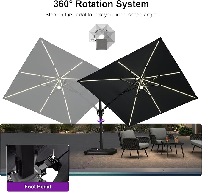 PURPLE LEAF Patio Umbrella W/Base Left-right Tilt 10FT - Image 8