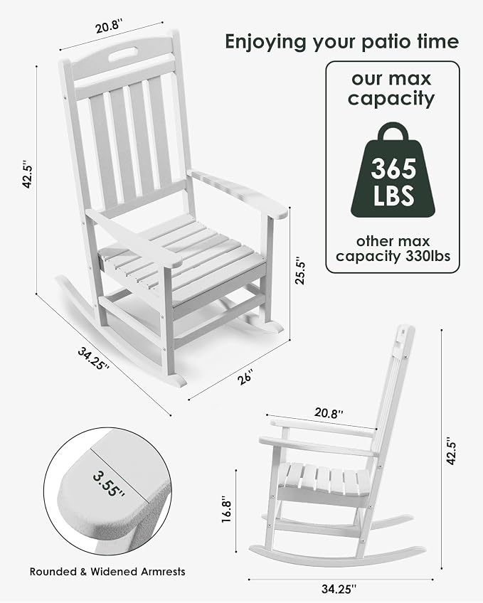 Outdoor Rocking Chair Set of 6, All-Weather Resistant Poly Lumber Rocker Chair - Image 2