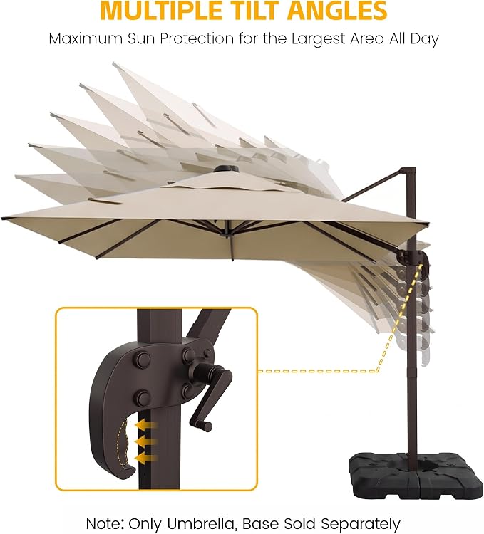 10x10 FT Patio Cantilever Umbrella, Rectangular Heavy Duty Offset Umbrella - Image 3