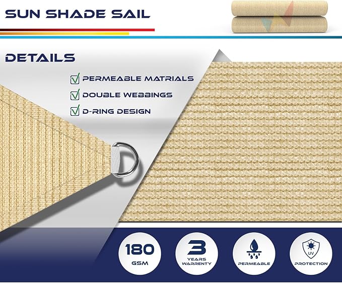 Windscreen4less 4' x 4' x 4' Sun Shade Sail Triangle Outdoor Canopy Cover UV - Image 3
