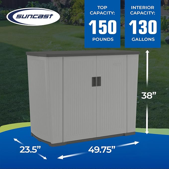 Suncast XL Outdoor Storage Cabinet, 130 Gal, Peppercorn Gray - Image 3
