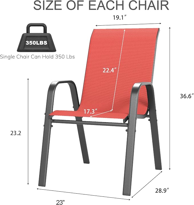 Outdoor Patio Chairs Set of 4 Stackable Dining Chairs All-Weather Textilene - Image 2