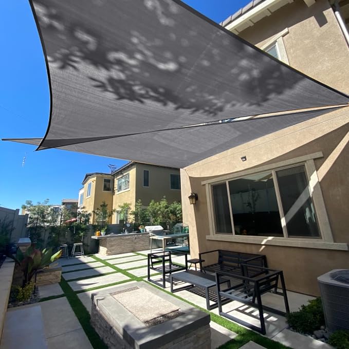 Sun Shade Sail 12' x 14' x 18.4' Dark Grey Rectangle Canopy Sail Shade Cover UV by SUNLAX