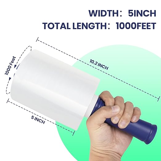 Adhes Recyclable Stretch Wrap Film 5 Inch x 1000 Feet, 2 Rolls with Handle, Heavy Duty Plastic Pallet Wrap for Moving, Packing, Shipping, Eco-Friendly, Tear Resistant, Self Adhering Clear Film