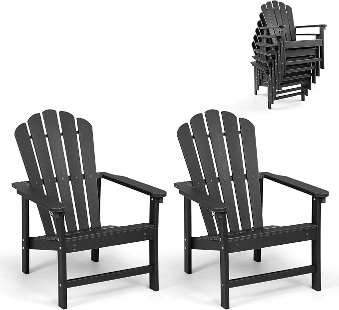 Oversized Stackable Adirondack Chair Set of 2, HDPE Fire Pit Chair | All-Weather by Mguio