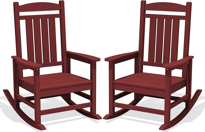 Oversized Outdoor Rocking Chairs Set of 2, HDPE Porch Rockers by KINGYES