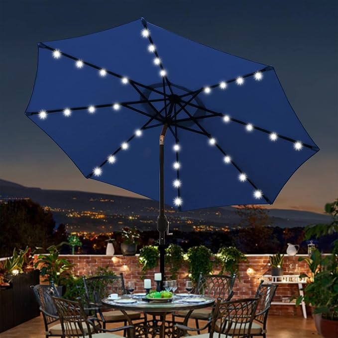 9 ft Solar Umbrella 32 LED Lighted Patio Umbrella Table Market Umbrella - Image 7