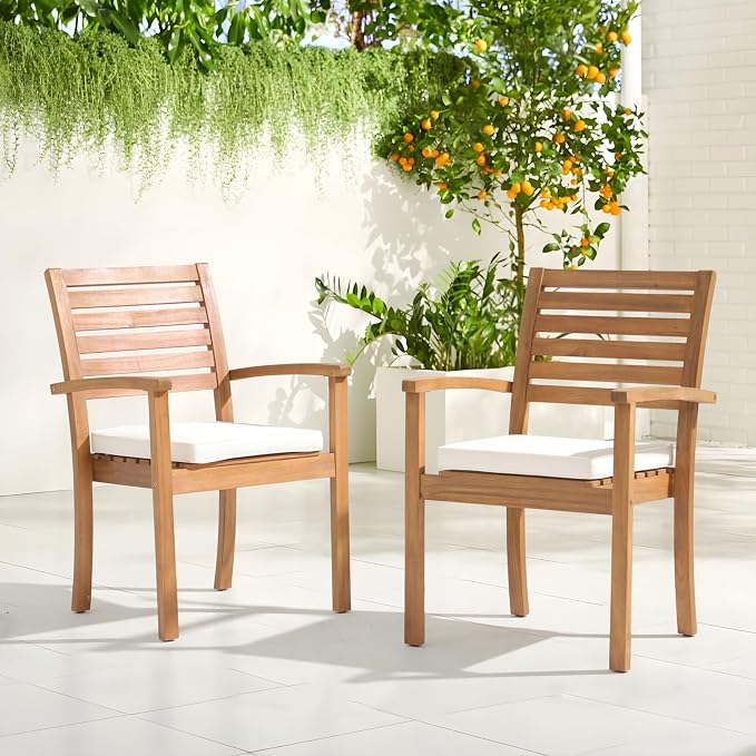 Stackable Patio Dining Chairs Set of 8, Acacia Wood, Stackable Design - Image 2