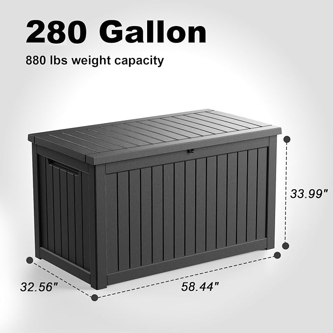 PatioZen 280 Gallon Resin Deck Box, Lockable Weatherproof Outdoor Storage Box - Image 3