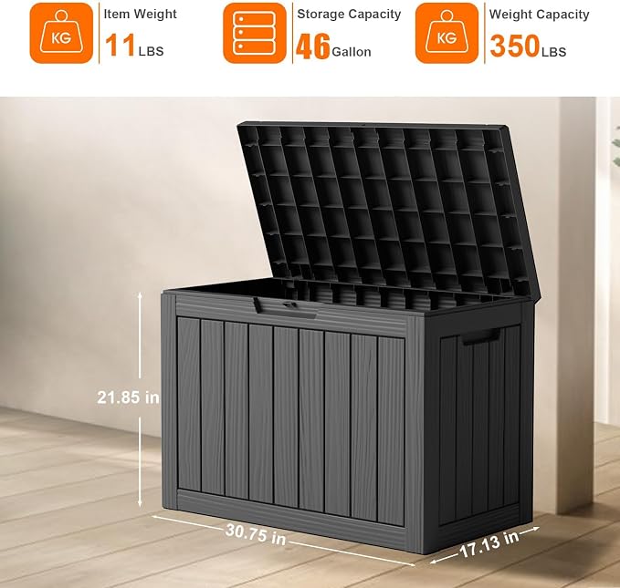 46 Gallon Waterproof Resin Outdoor Storage Box, Weatherproof Outdoor Bin - Image 5
