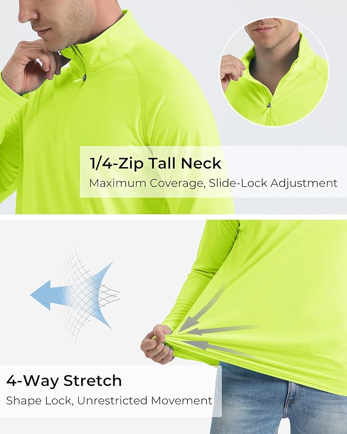 Boladeci Men's UPF 50+ Sun Shirts 1/4 Zip Long Sleeve SPF UV Protection Lightweight Quick Dry Quarter Zip Golf Shirts