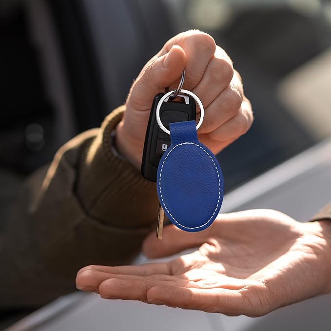 LaserGram Oval Keychain, Off Road Racer, Personalized Engraving Included (Dark Blue)