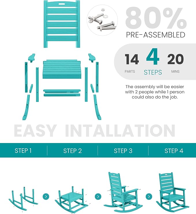 SERWALL Outdoor Rocking Chair Set of 2, HDPE Rocker - Image 5