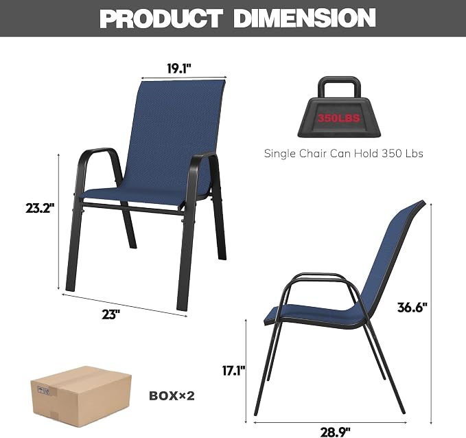 Stackable Patio Chairs Set of 8, Outdoor Chairs Set - Image 2