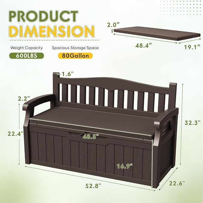 Greesum 80 Gallon Outdoor Storage Bench Deck Box - Image 3