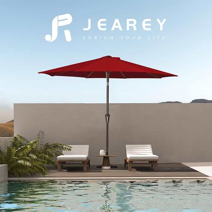 JEAREY 9FT Outdoor Patio Umbrella, Market Umbrella, Burgundy | Outdoor Table - Image 6