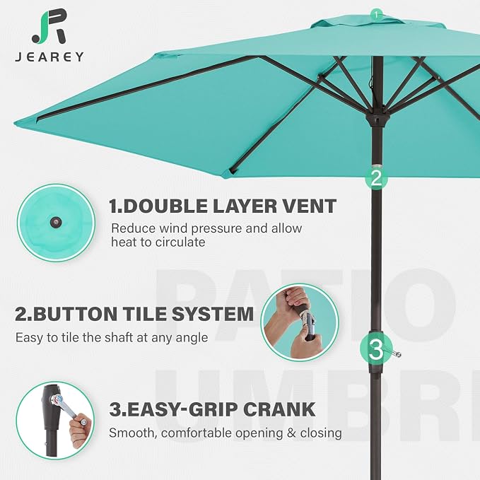 JEAREY 7.5 ft Outdoor Patio Umbrella, Table Umbrella, Peacock Blue | 6 Sturdy - Image 3