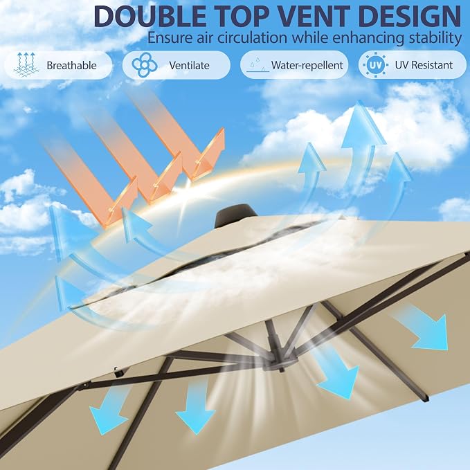 9' X 12' Rectangle Patio Umbrella Cantilever Outdoor Umbrella, 6-Level Tilt & - Image 4