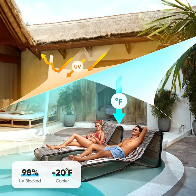Quictent Sun Shade Sail for Patio w/Hardware Kit 185GSM 20x20ft White | Square - Image 3