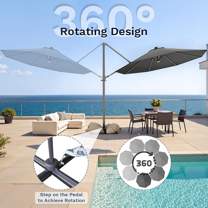 Devoko 10ft Solar LED Patio Umbrella, Round Cantilever Outdoor Umbrella - Image 4