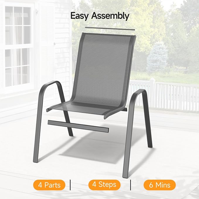 Patio Chairs Set of 2, Stackable Outdoor Dining Chairs | All Weather Dining Set - Image 6
