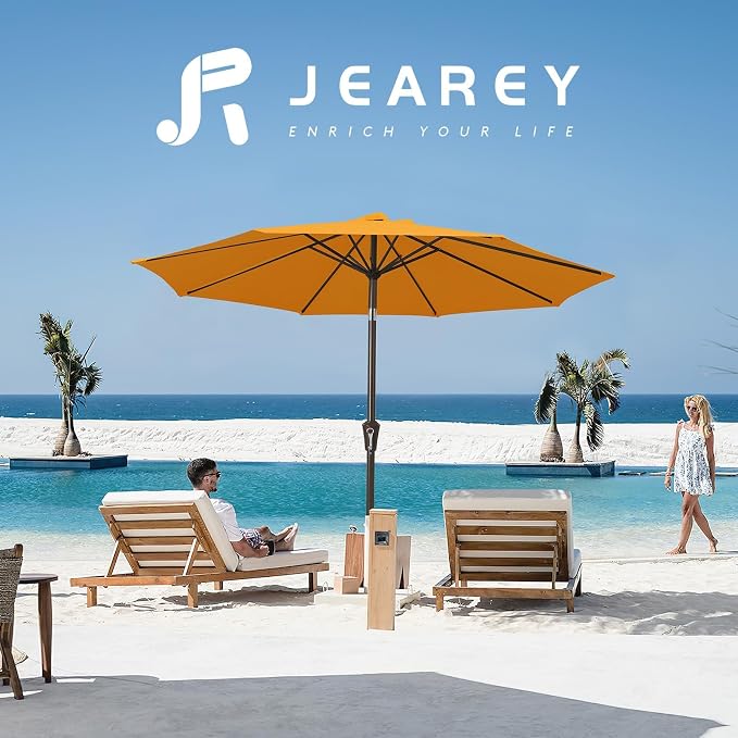 JEAREY 9FT Outdoor Patio Umbrella, Market Umbrella, Sun Orange | Outdoor Table - Image 6