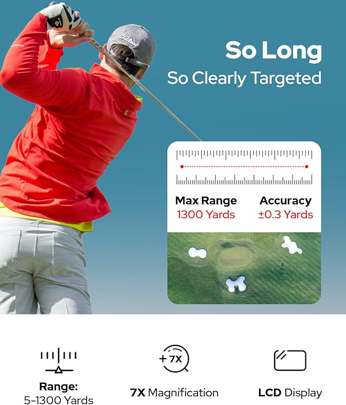 GF2-Golf Rangefinder with Slope and Pin Flagpole Lock Vibration, 1300 Yards Range Finder, External Slope Switch