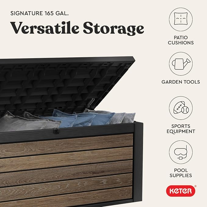 Keter Signature Collection 165 Gallon Resin Deck Box Organization and Storage - Image 6
