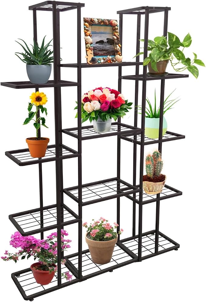 5 Tier 14 Potted Charcoal Grey Metal Large Plant Stand Indoor Outdoor Flower - Image 2