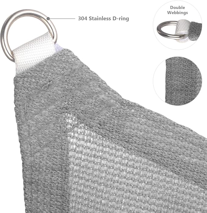 Eden's Decor Straight Flat-Edged Sun Shade Sail Rectangular 13' x 15' Grey - Image 2