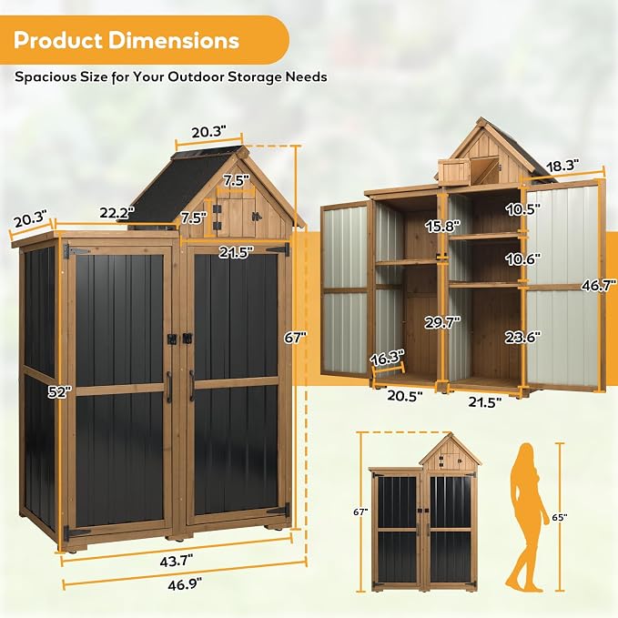 PetsCosset Outdoor Storage Cabinet Wood & Metal Garden Shed - Image 3