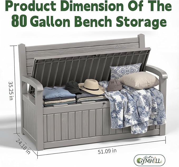 80 Gallon Outdoor Storage Bench, Waterproof Resin Deck Box - Image 3