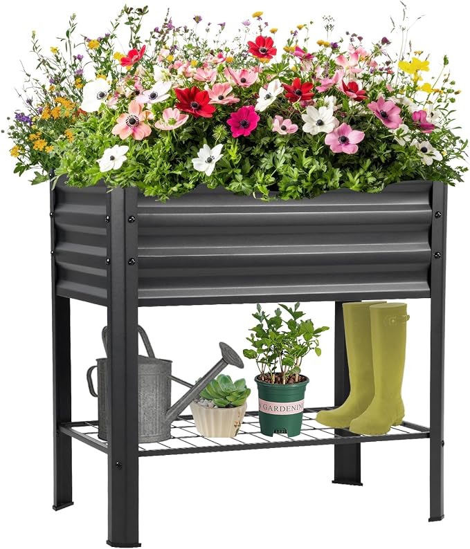 Raised Garden Bed with Legs and Shelf, Standing Raised Beds - Image 4