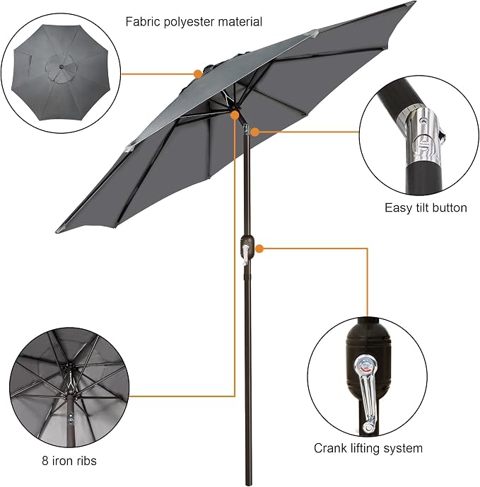 9' Outdoor Patio Umbrella, Outdoor Table Umbrella, Yard Umbrella, Market - Image 2