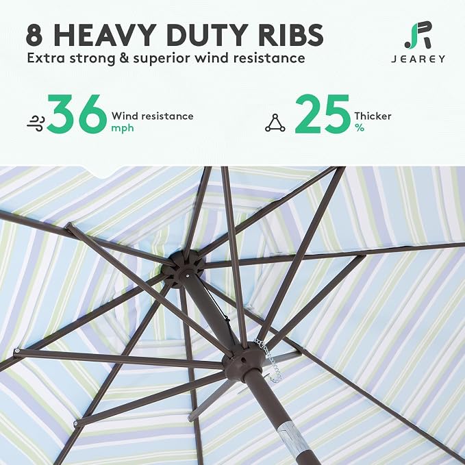JEAREY 9FT Outdoor Patio Umbrella, Market Umbrella, Tilt & Crank UV Protection - Image 5