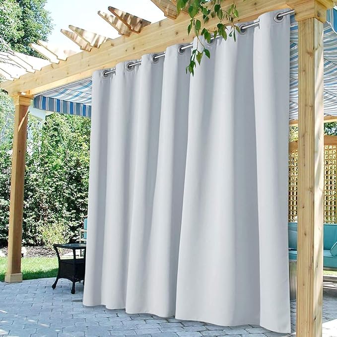Outdoor Curtains Waterproof W100 x L95 Inch Greyish White, 1 Panel | Thick by StangH