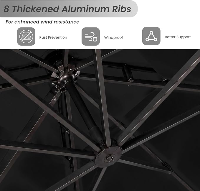 10 X 13 FT Cantilever Patio Outdoor Umbrella, Heavy Duty Aluminum Frame - Image 3
