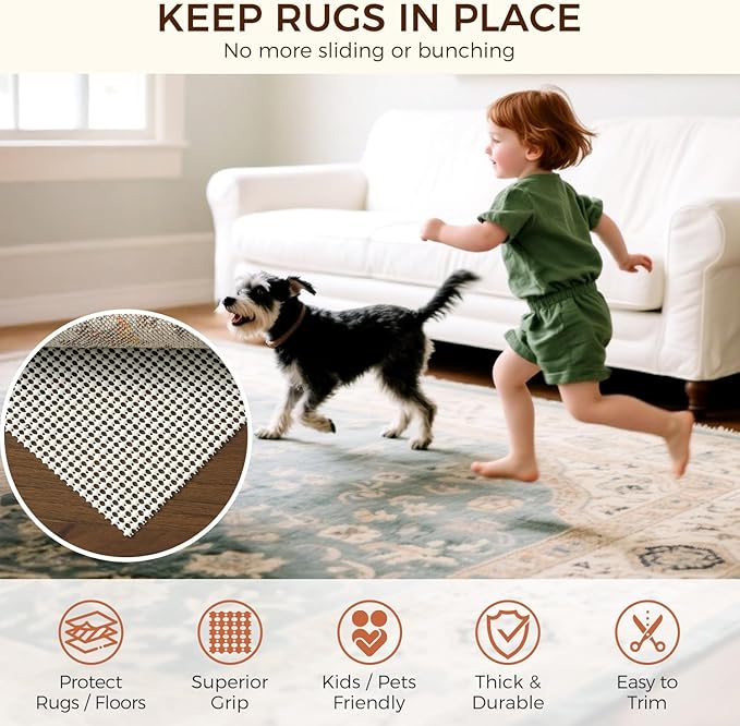 BAGAIL BASICS Round 6 FT Rug Pad Gripper for Hardwood Floors, Non Slip Rug Pads for Area Rugs, Extra Thick Under Rug Padding, Protect Your Rugs & Floors