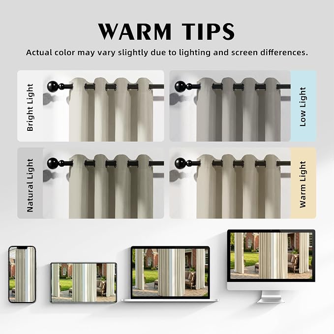 Set of 4 Outdoor Curtains for Patio Waterproof, Breathable Grommet Panels for - Image 5