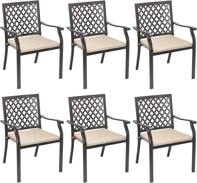 Patio Stackable Dining Chairs Set of 6, Outdoor Metal High Back Chairs Set by Aoodor