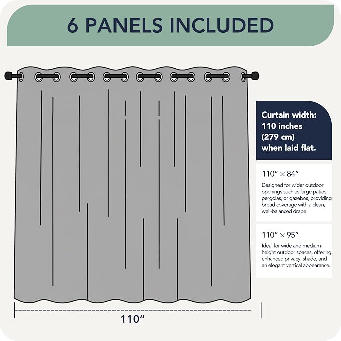 Gazebo Curtains Outdoor Waterproof 6 Panels, Patio Sun Shade | Weatherproof - Image 7