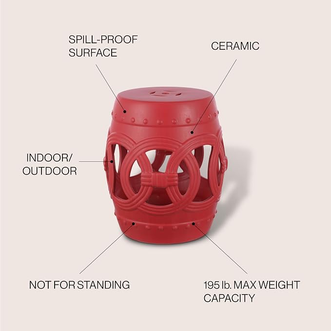 JONATHAN Y Lucky Coins 16" Ceramic Garden Stool Side Table, Matte Red | - Image 4