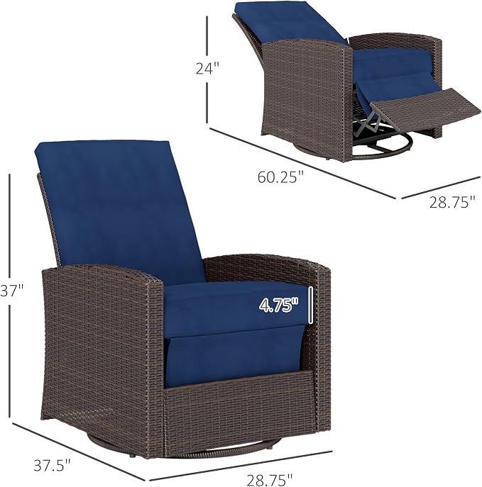 Outsunny Outdoor Wicker Swivel Recliner Chair, - Image 3