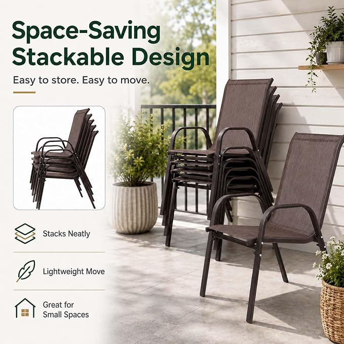 Majnesvon Outdoor Patio Chairs Set of 6, Stackable Patio Chairs, Front Porch - Image 5