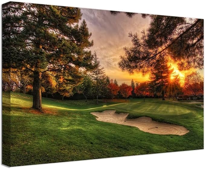 chenchenArt Golf Wall Art for Living Room Bedroom Home Decorations Golf Course and Tree Piture & Poster Picture Poster Canvas Prints Modern Artwork Framed Ready to Hang(12''H x 16''W)