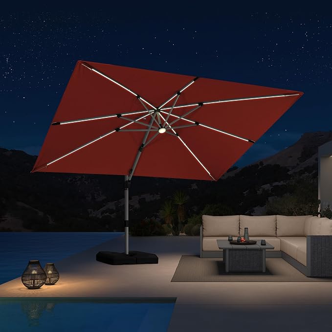 PURPLE LEAF Cantilever Umbrella 9' X 12' Solar LED Light Patio, Brick Red | - Image 2