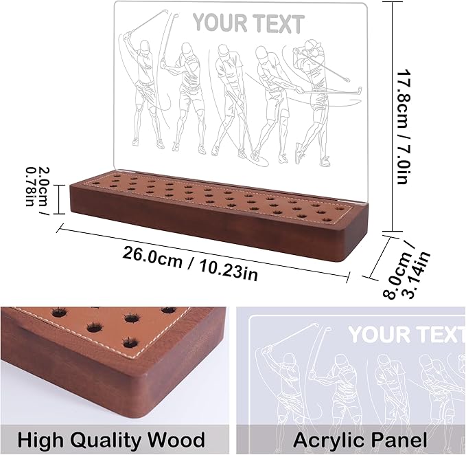 Customized Light Up Golf Pencil Display Case, Wooden Acrylic Accessories with Warm White Lights for Pencil Display and Storage in Homes, Offices, Golf Pro Stores, Golf Museums, and Galleries