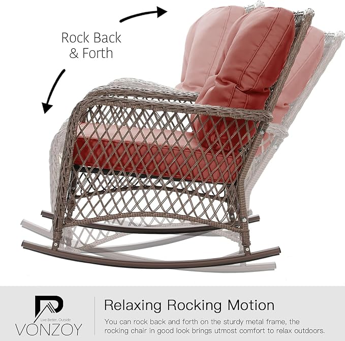 Patio Furniture Set 3 Pieces, Wicker Outdoor Rocking Bistro Set, Backyard or - Image 3
