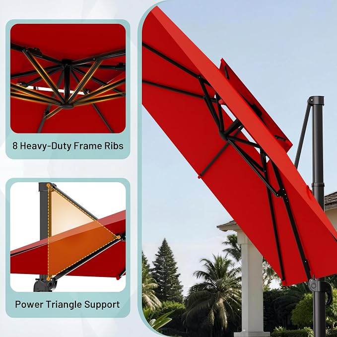 11×11 FT Double-Top Cantilever Patio Umbrella, Outdoor Umbrellas - Image 4
