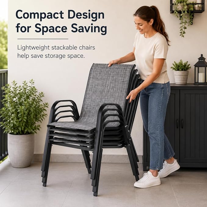 Patio Chairs Set of 4, Stacking Patio Chairs - Image 5